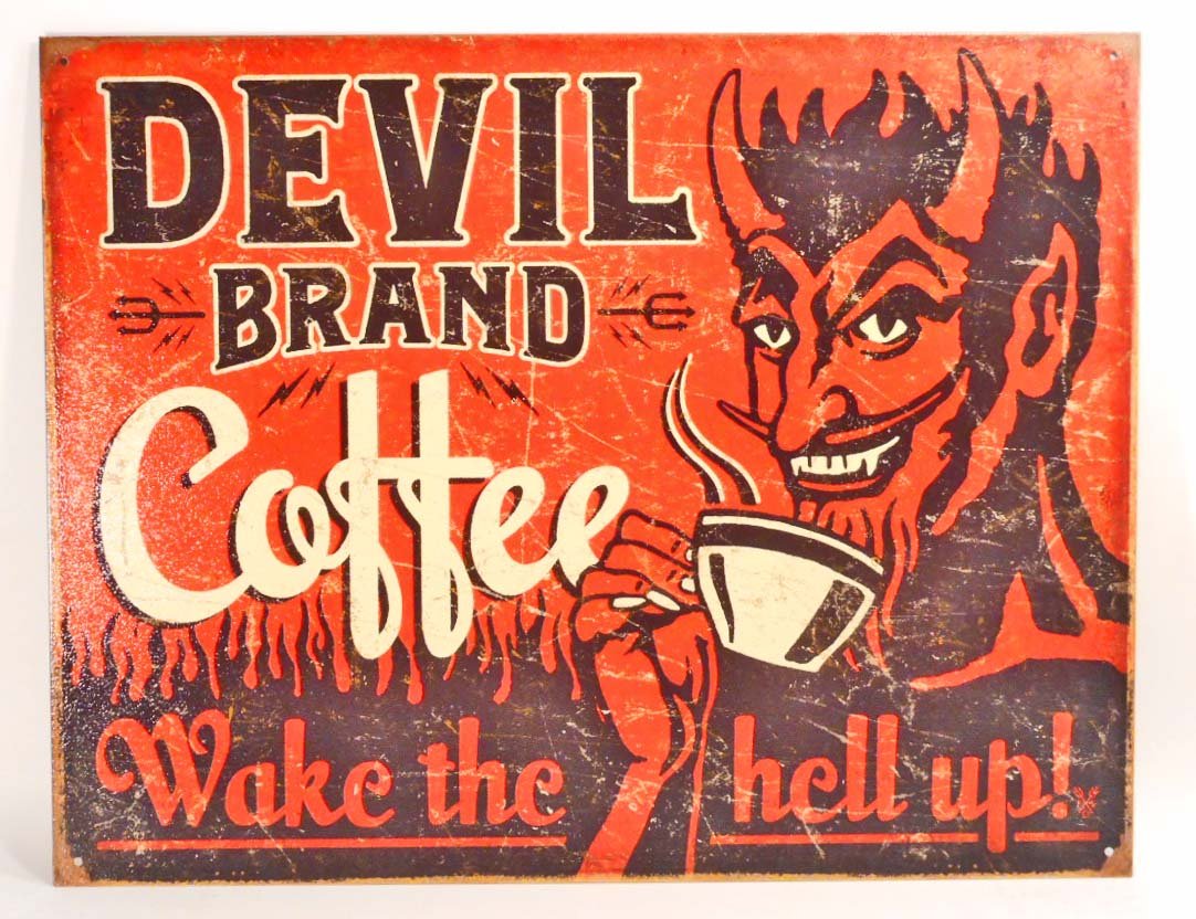 DEVIL BRAND COFFEE METAL ADVERTISING SIGN - 12.5X16 (1 of 1)