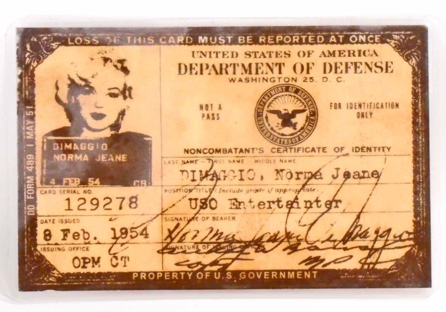 MARILYN MONROE NORMA JEANE DIMAGGIO USO CARD (1 of 1)