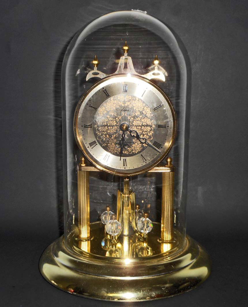 VINTAGE BELGIAN ANNIVERSARY CLOCK W/ GLASS DOME (1 of 1)