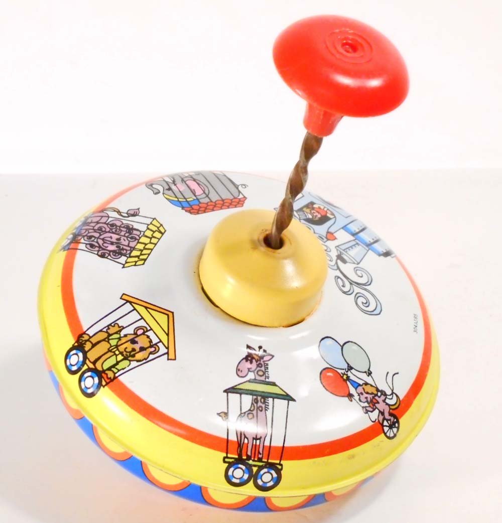 VINTAGE TIN LITHO OHIO ART TOY TOP - 5" TALL (1 of 2)