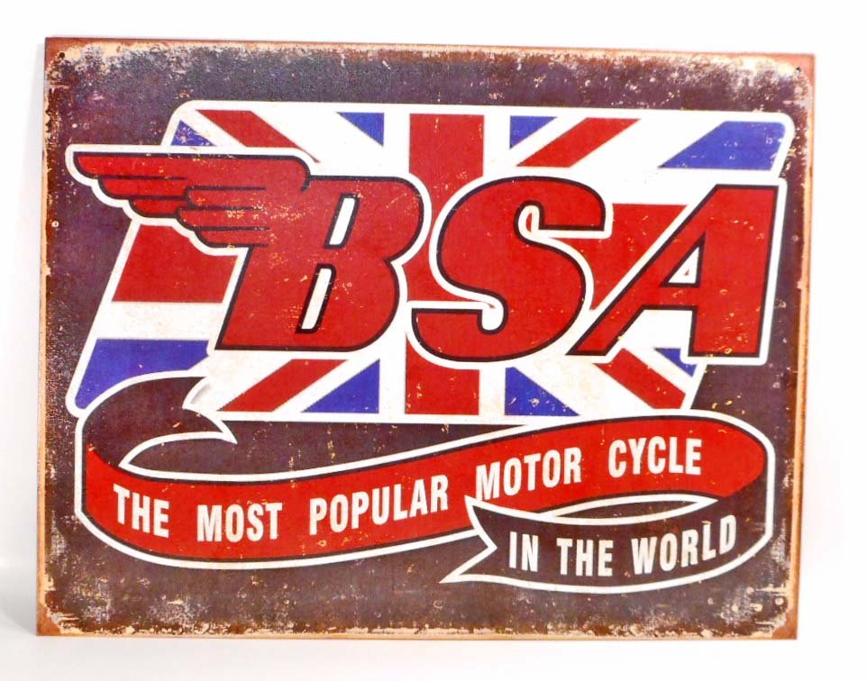 BSA MOTORCYCLE ADVERTISING METAL SIGN: Approx. 12.5" by 16"