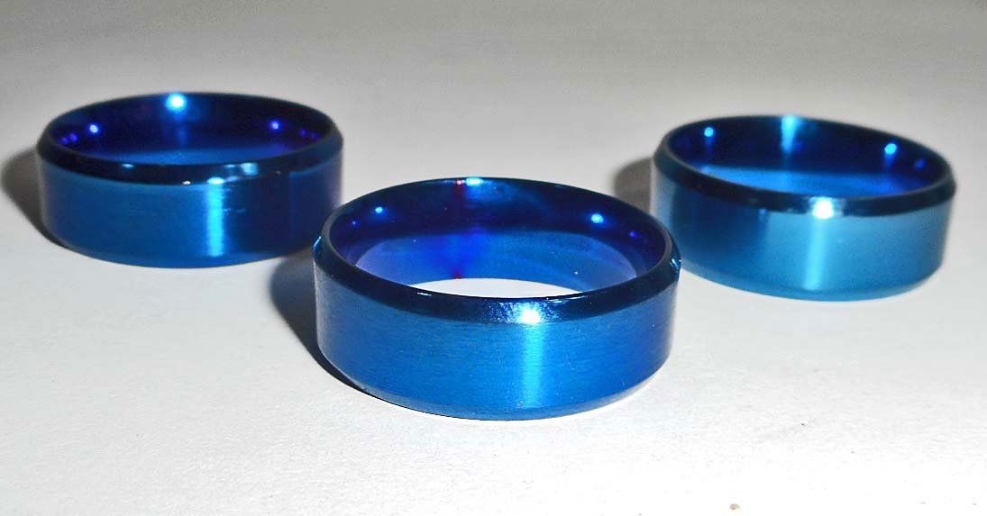 LOT OF 3 BLUE TITANIUM WEDDING BAND RINGS - SIZE 10 (1 of 1)