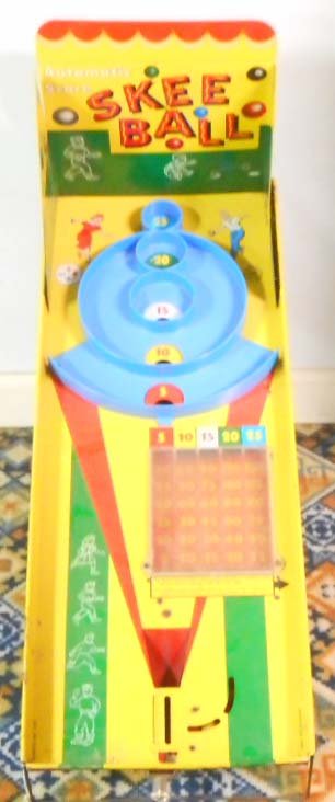 VINTAGE TIN LITHO SKEE BALL GAME - 29" LONG (1 of 1)