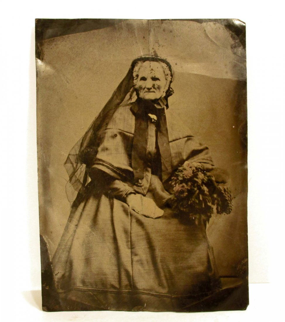 LARGE ANTIQUE HAND COLORED TIN TYPE PHOTO (1 of 1)