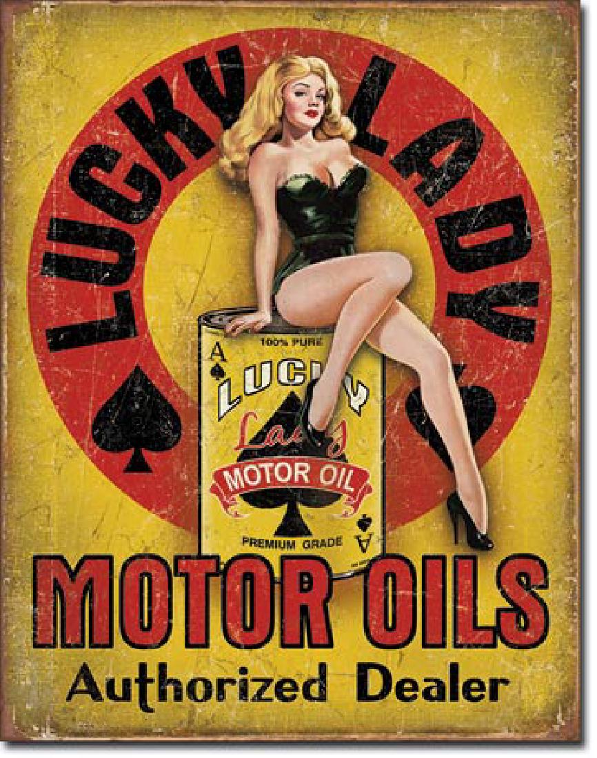 LUCKY LADY MOTOR OILS METAL SIGN 12.5" X 16" (1 of 1)