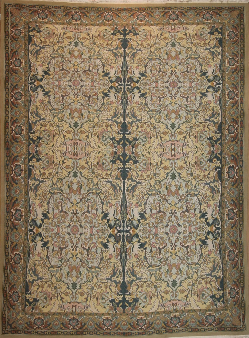 Vintage Handwoven Chinese Sumak Carpet 8 ft 11 in x 12 ft 3 in (2.71 m x 3.73 m): Curated collection of antique, vintage and decorative rugs Size: 8 ft 11 in x 12 ft 3 in (2.71 m x 3.73 m) Provenance: From a distinguished New Jersey private collec