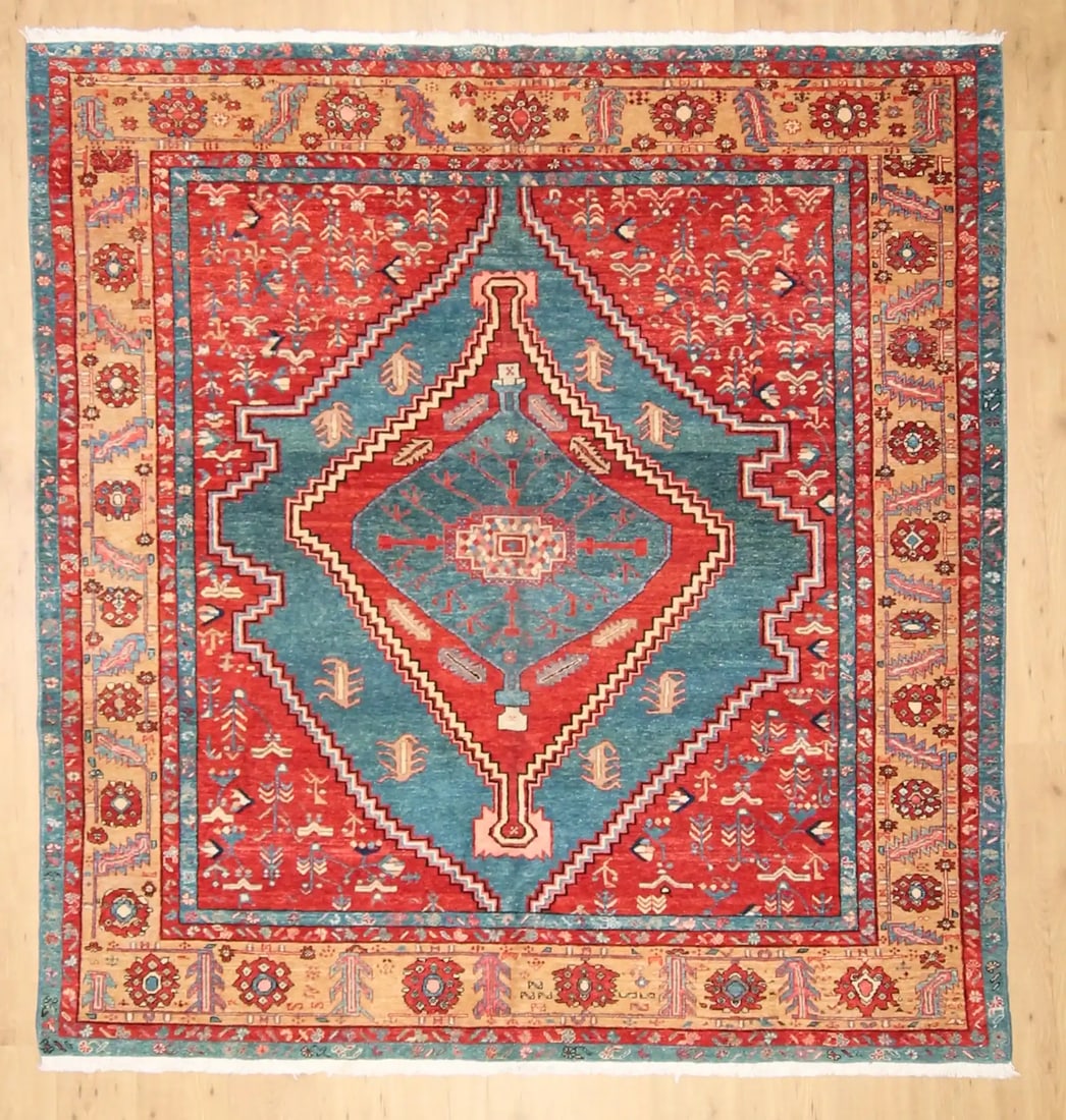 Hand-Knotted Caucasian Kazak Style Rug 7 ft 2 in x 7 ft 8 in (2.18 m x 2.33 m) (1 of 5)