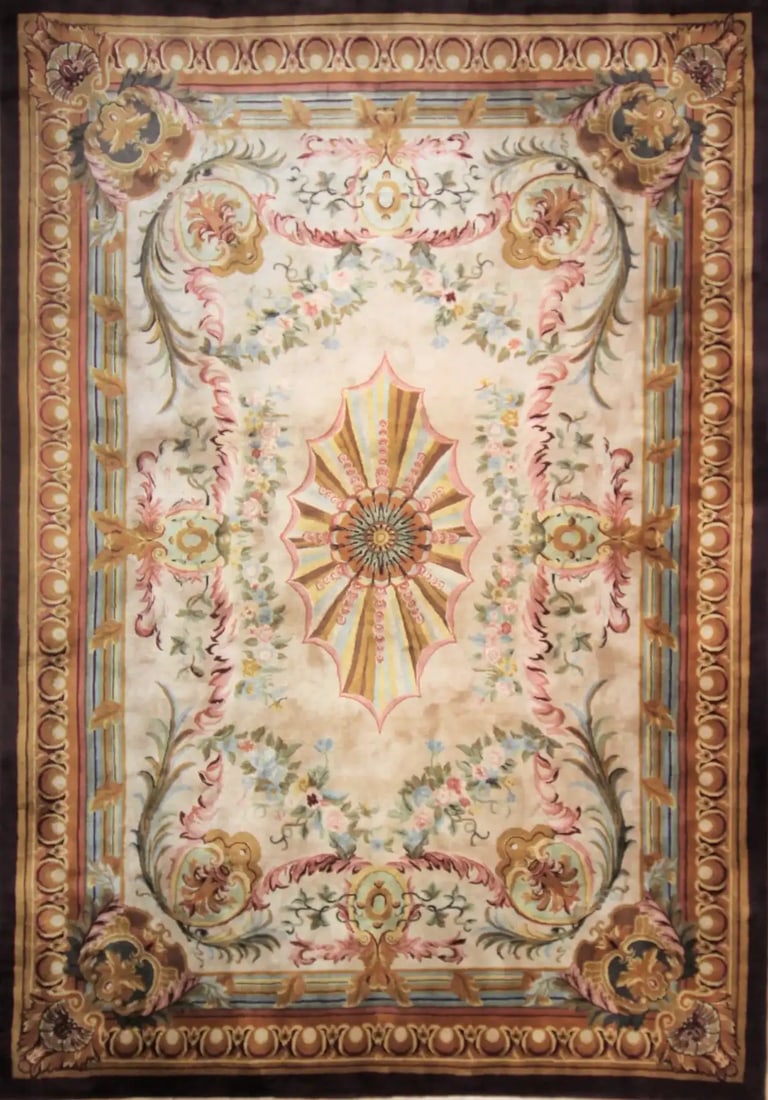 Chinese Savonnerie Style Carpet 10 ft x 14 ft 4 in (3.04 m x 4.36 m): Curated collection of antique, vintage and decorative rugs Size: 10 ft x 14 ft 4 in (3.04 m x 4.36 m) Provenance: From a distinguished New Jersey private collection<