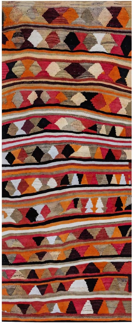 Vintage Persian Tribal Jajim Flatweave 3 ft 0 in x 7 ft 6 in (0.91 m x 2.29 m): Curated collection of antique, vintage and decorative rugs Size: 3 ft x 7 ft 6 in (0.91 m x 2.29 m) Provenance: Property from a New York rug collection Th