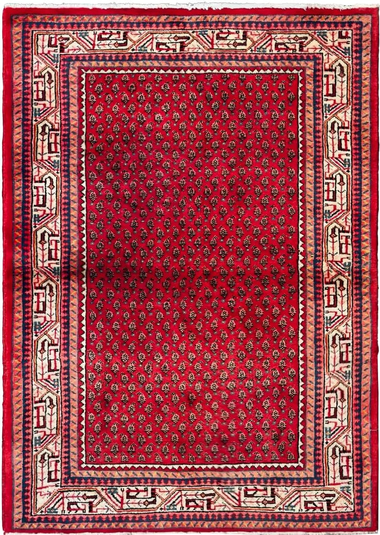 Antique Persian Saraband Boteh Rug 3 ft 8 in x 5 ft 3 in (1.12 m x 1.60 m): Curated collection of antique, vintage and decorative rugs Size: 3 ft 8 in x 5 ft 3 in (1.12 m x 1.60 m) Provenance: Property from a New York rug collection