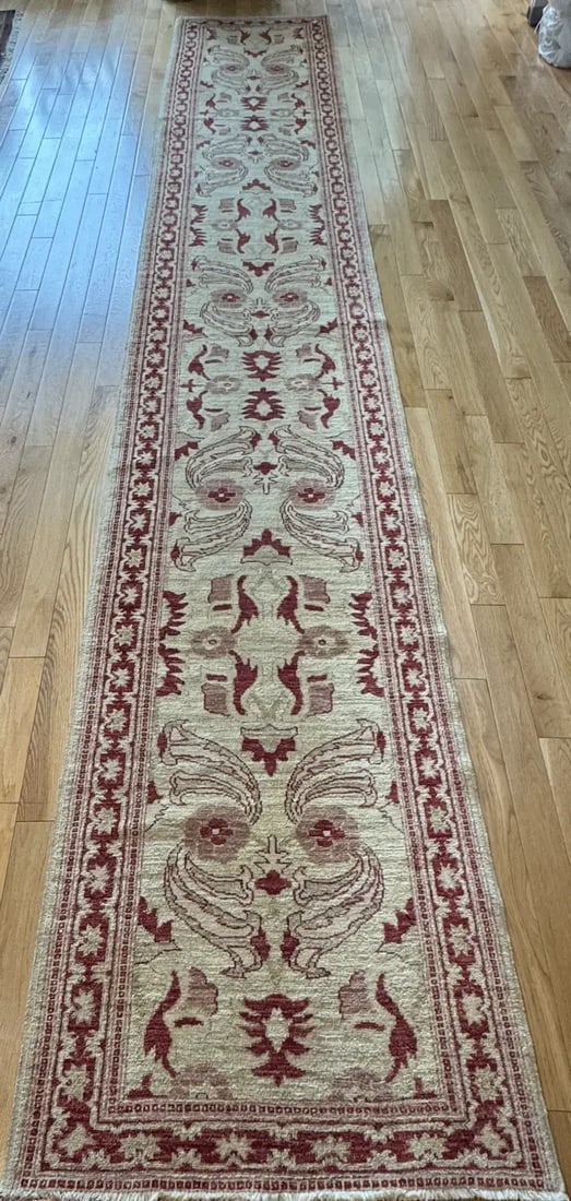 Vintage Turkish Oushak Runner Rug 2 ft 9 in x 17 ft 0 in (0.84 m x 5.18 m): Curated collection of antique, vintage and decorative rugs Size: 2 ft 9 in x 17 ft (0.84 m x 5.18 m) Provenance: Property from a New York rug collection T