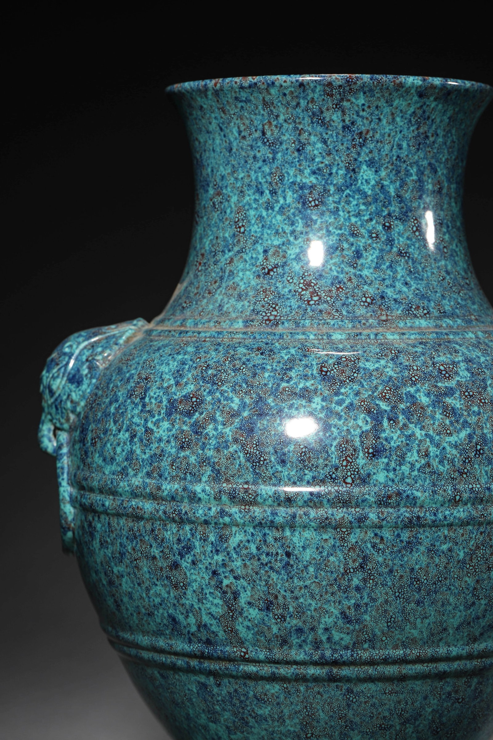A JUN-TYPE GLAZED BEAST-HANDLE VASE - 2