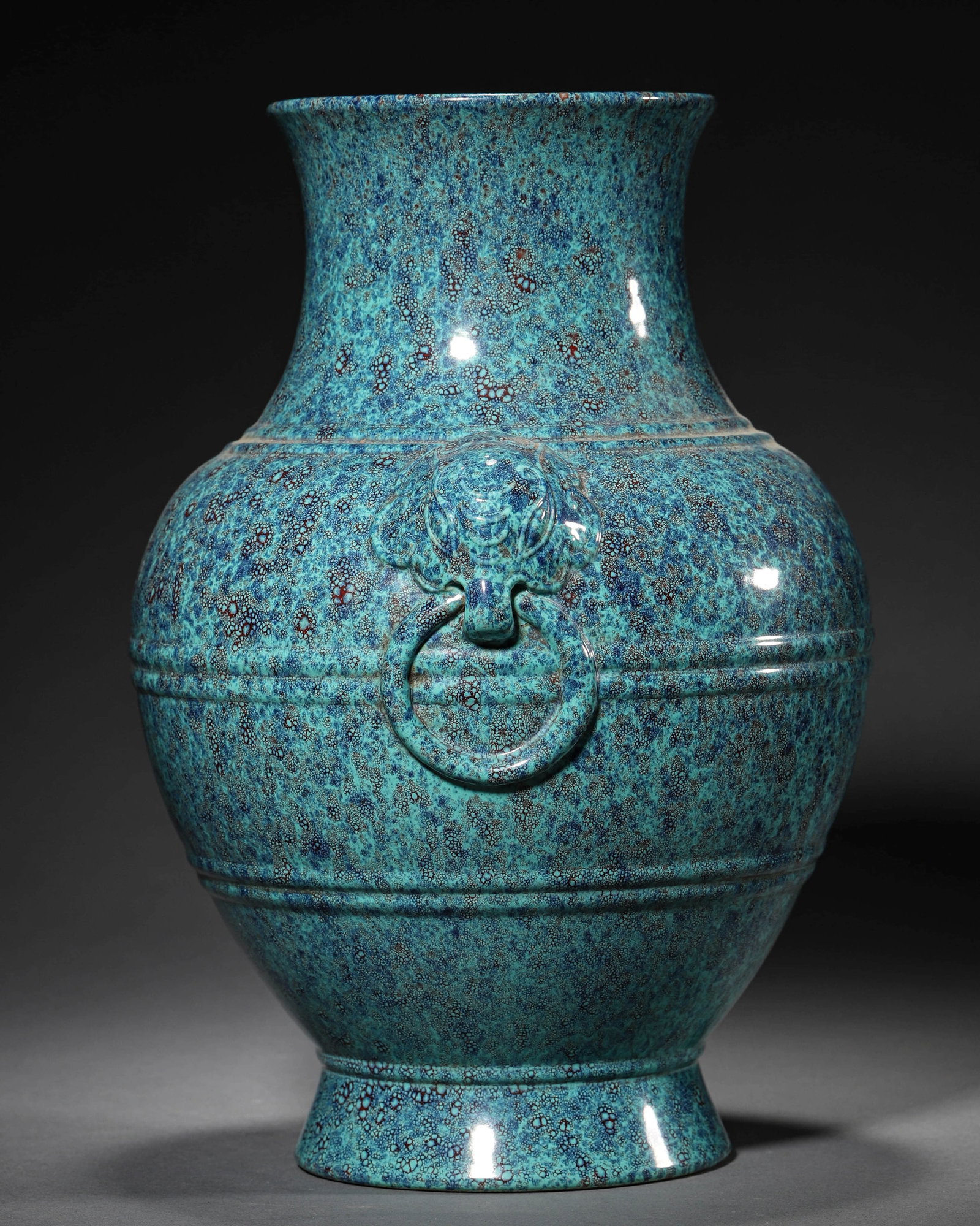 A JUN-TYPE GLAZED BEAST-HANDLE VASE - 3