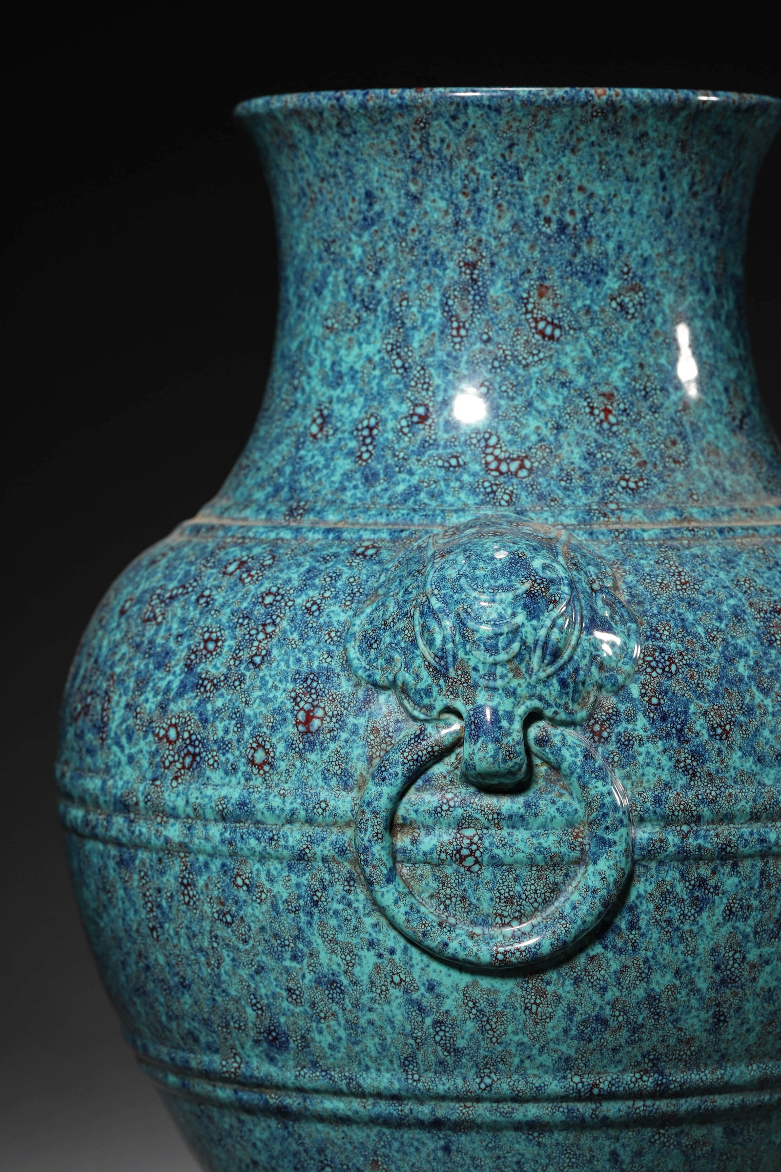 A JUN-TYPE GLAZED BEAST-HANDLE VASE - 4
