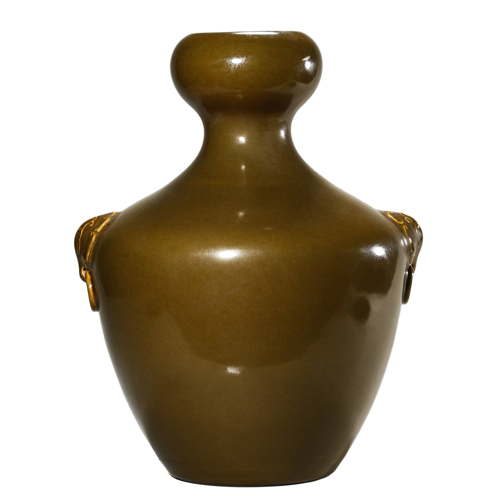 A TEA-DUST-GLAZED ELEPHANT-HANDLE VASE: A TEA-DUST-GLAZED ELEPHANT-HANDLE VASE Height: 15 9/16 in. (39.5 cm)