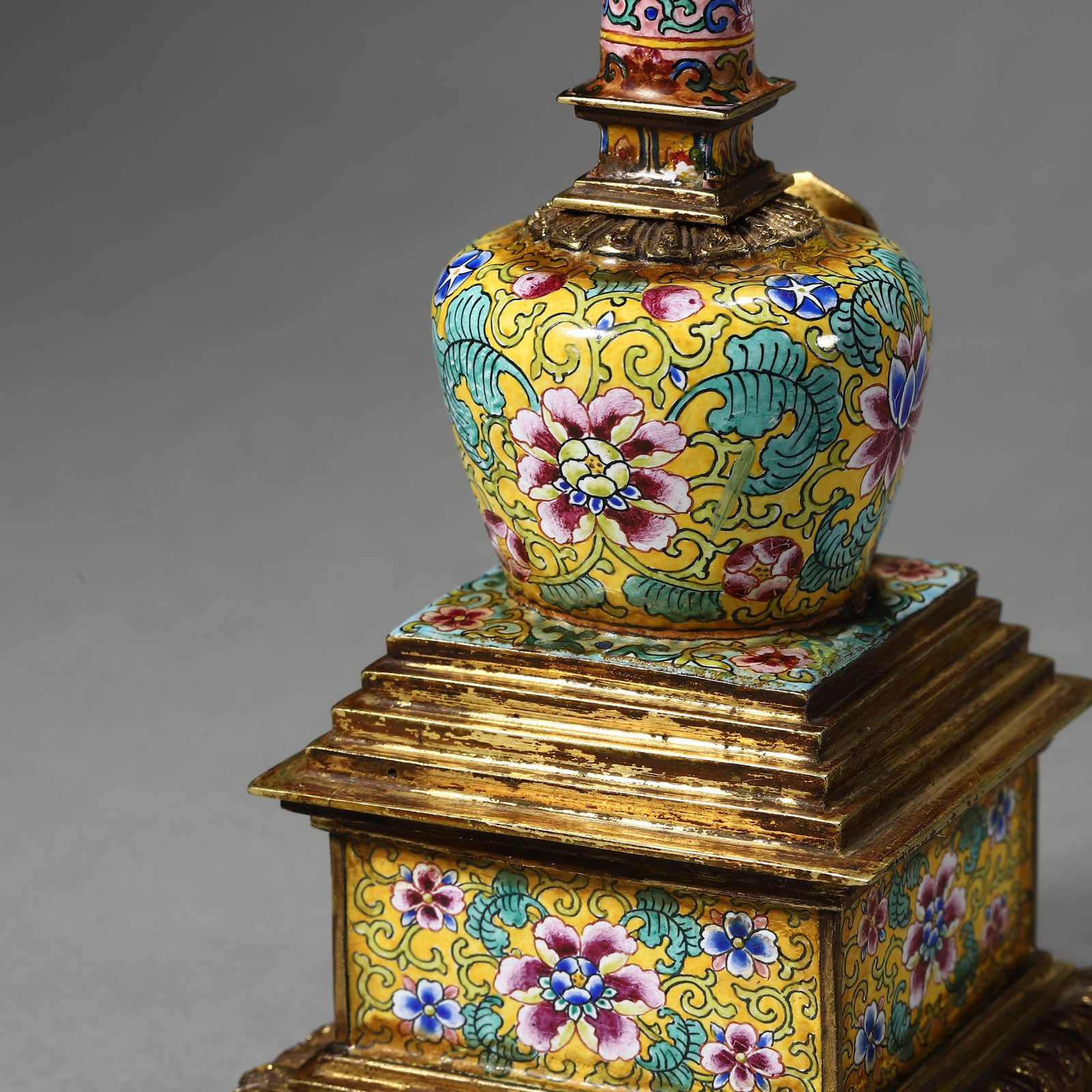 A BRONZE ENAMELED BUDDHIST STUPA - 10