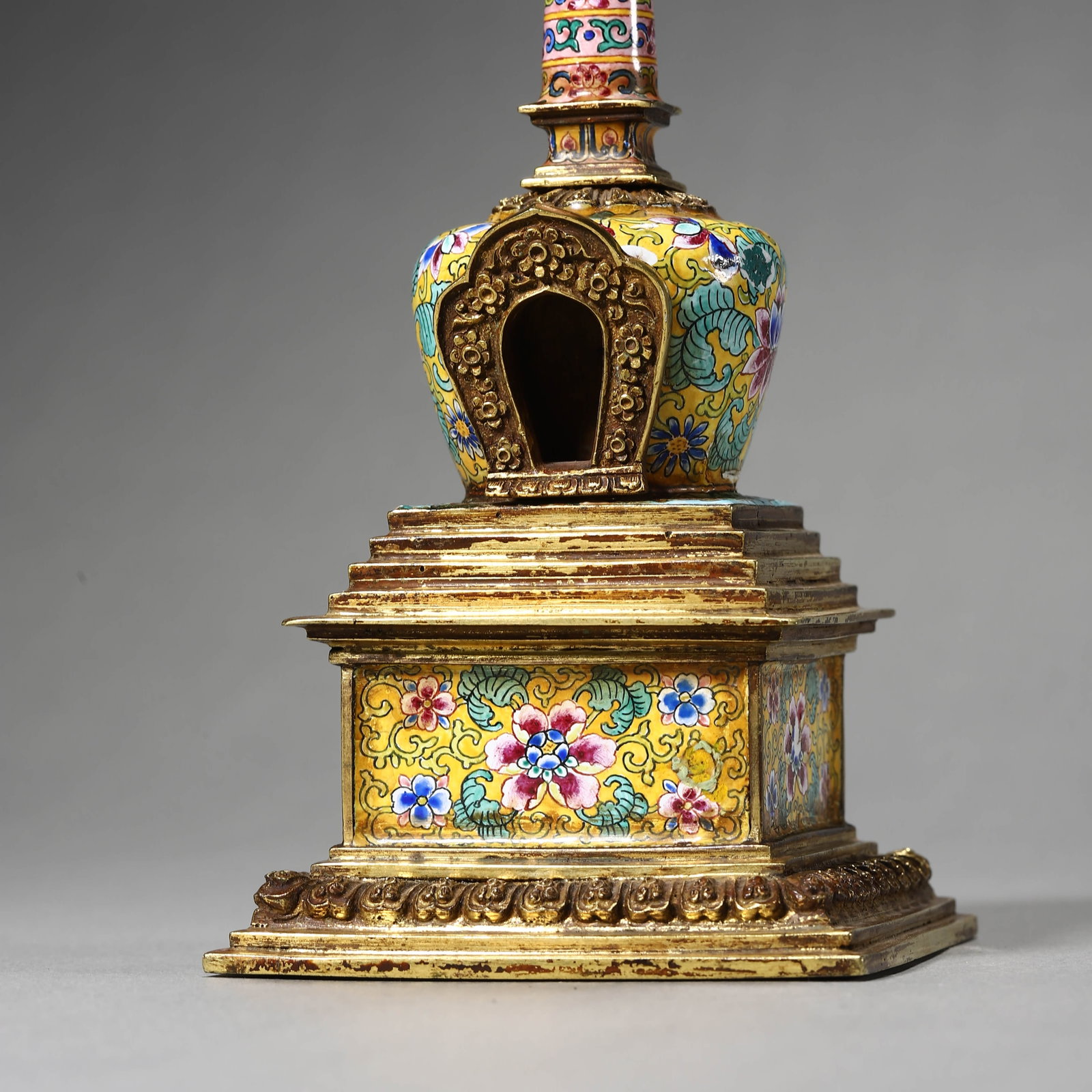 A BRONZE ENAMELED BUDDHIST STUPA - 5