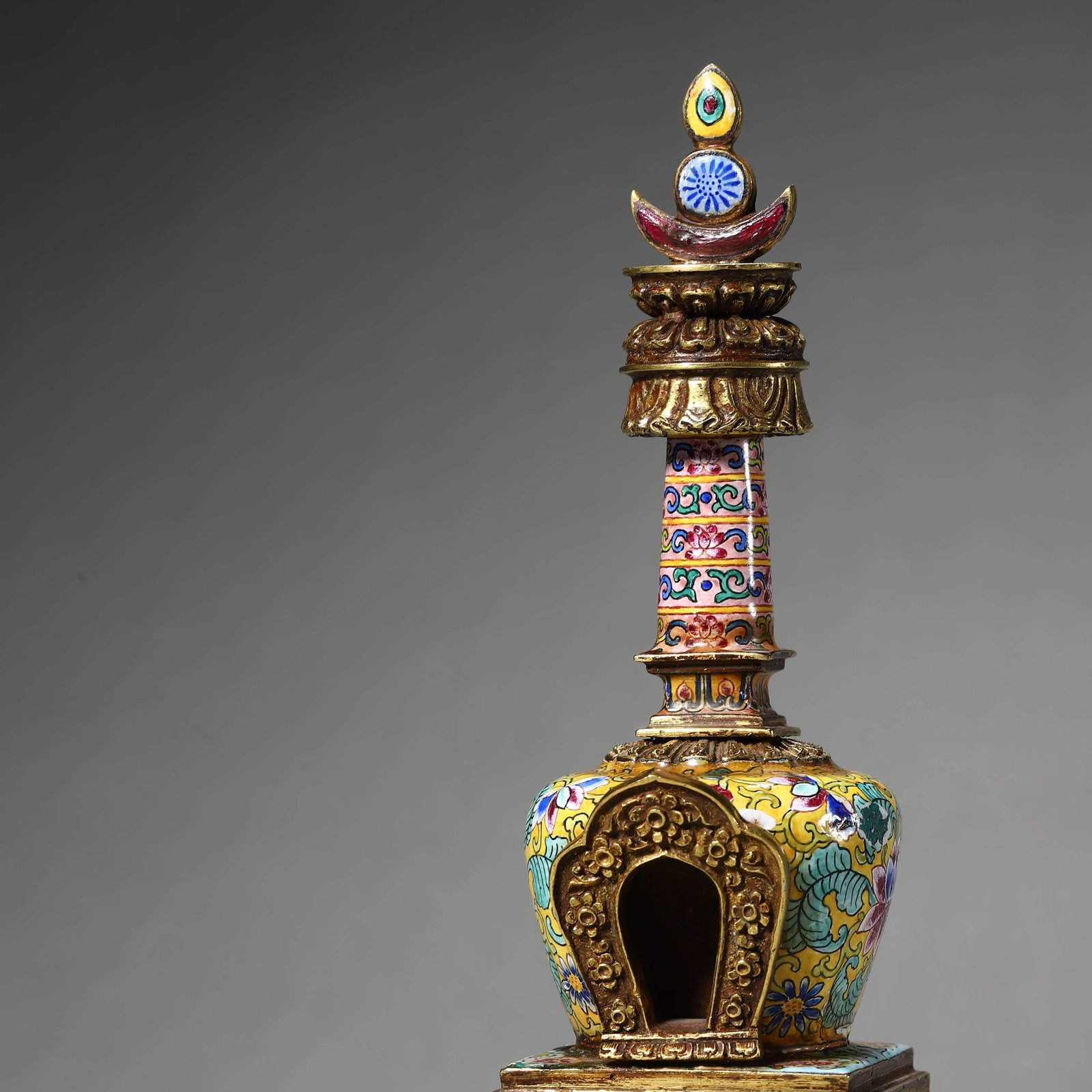 A BRONZE ENAMELED BUDDHIST STUPA - 6