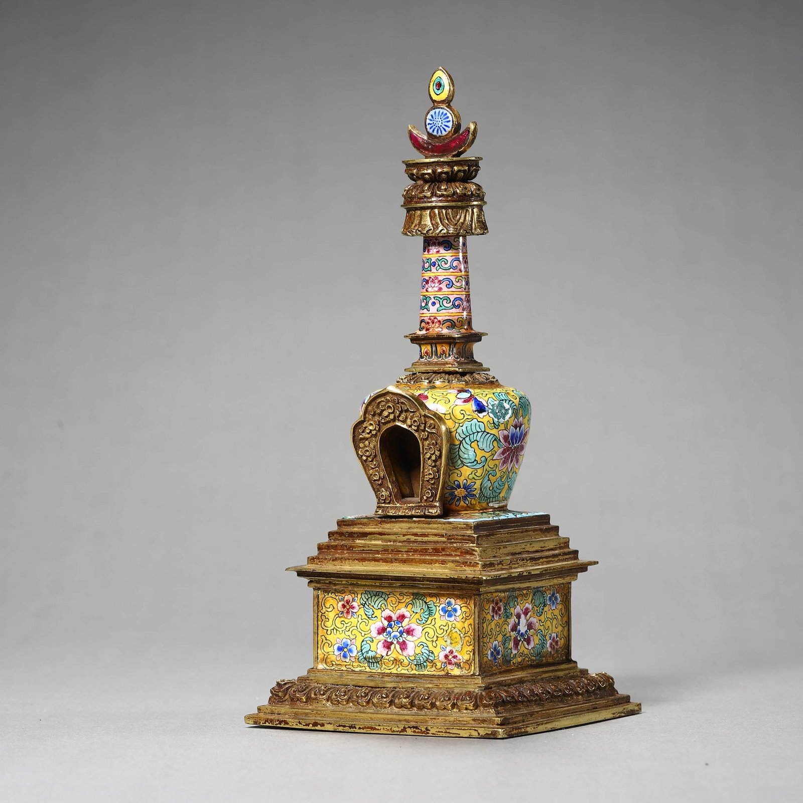 A BRONZE ENAMELED BUDDHIST STUPA - 7
