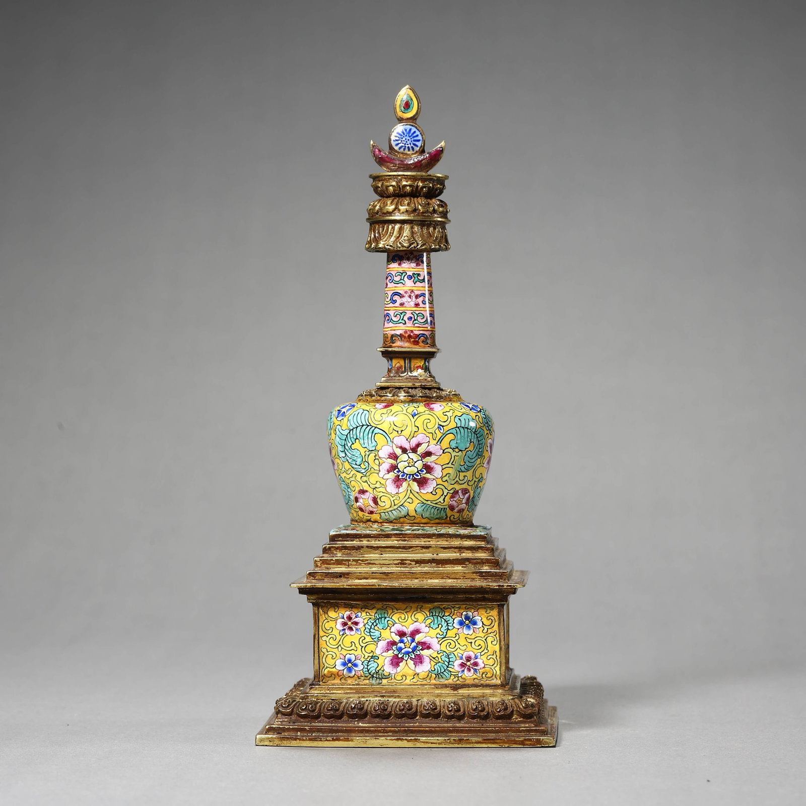 A BRONZE ENAMELED BUDDHIST STUPA - 9