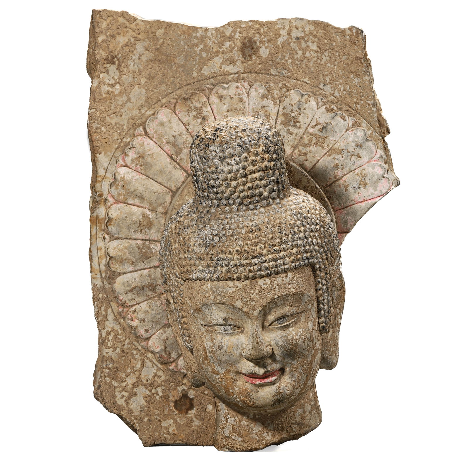 A CENTRAL ASIAN-STYLE STONE BUDDHA HEAD (1 of 8)