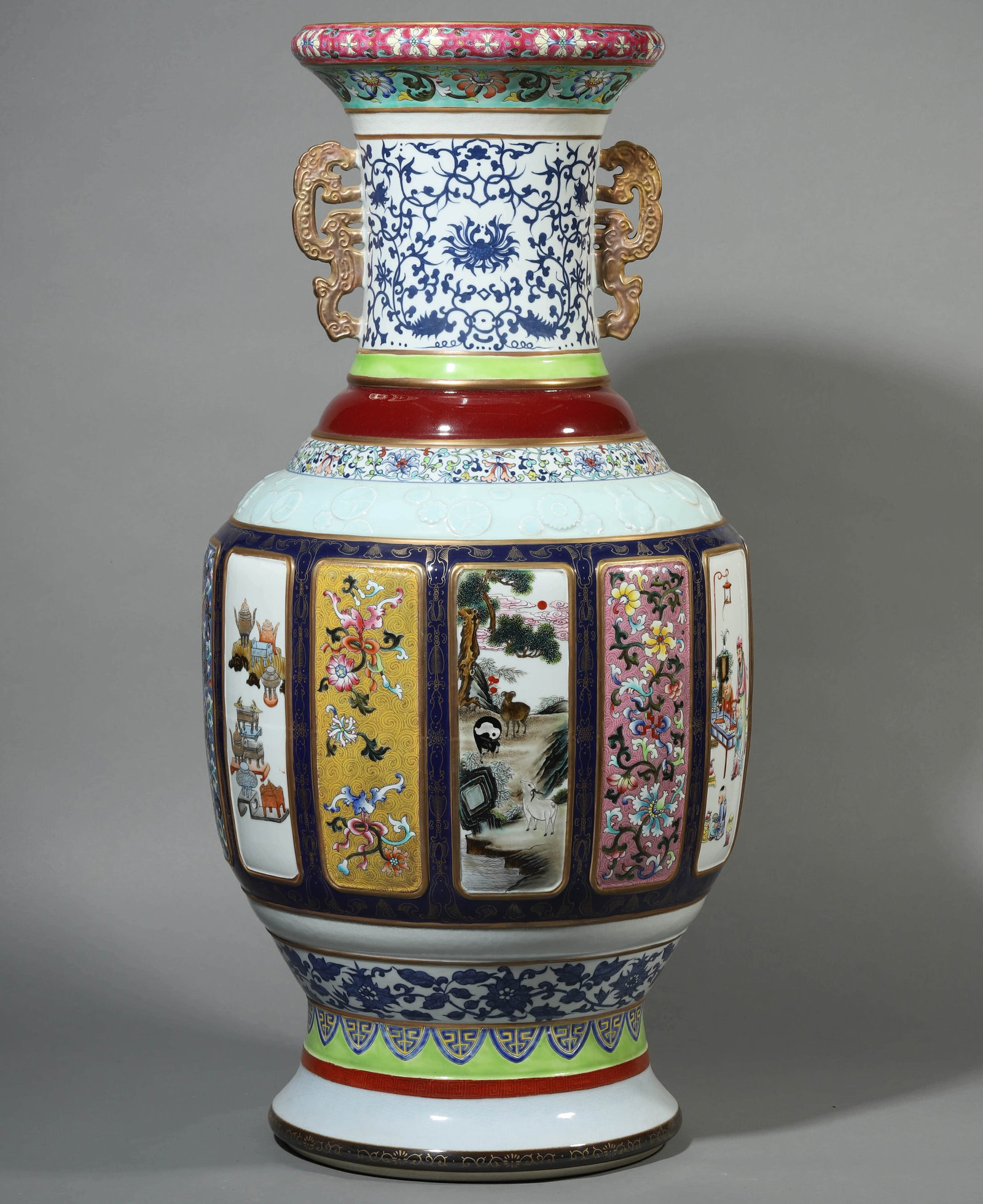A LARGE POLYCHROME-GLAZED PORCELAIN VASE (1 of 12)
