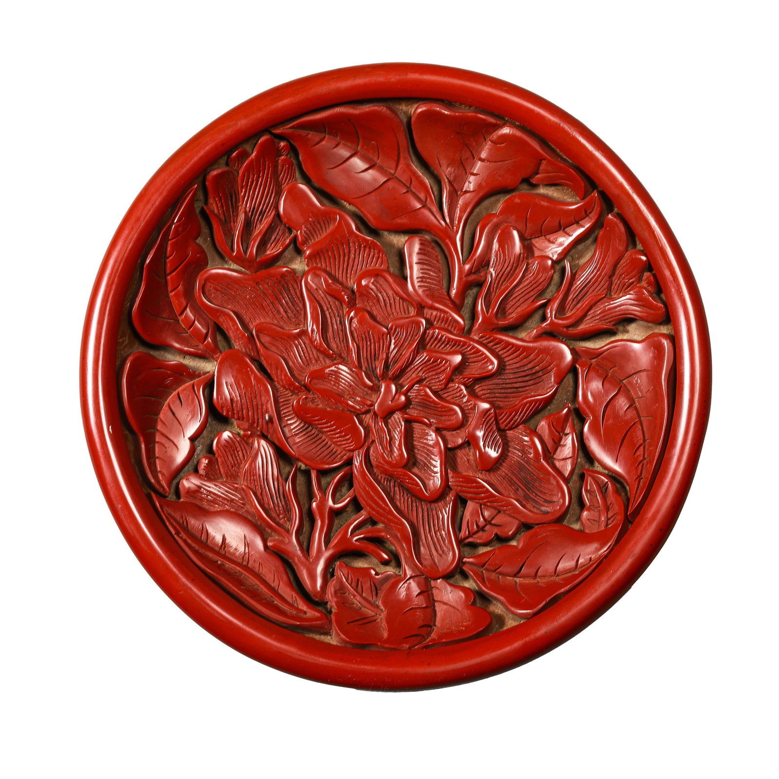A CARVED CINNABAR LACQUER DISH (1 of 6)