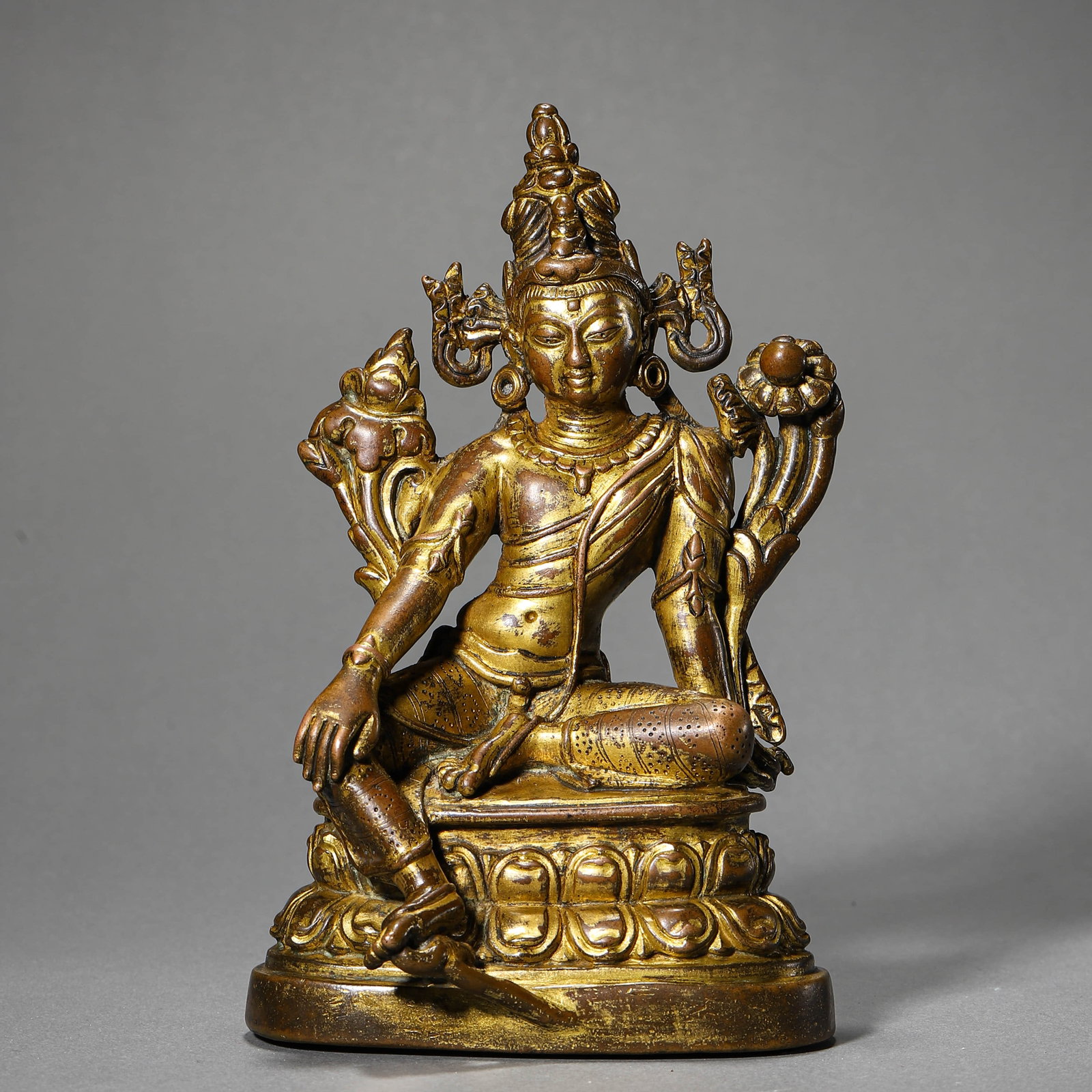 A GEM-INLAID BRONZE BUDDHA FIGURE: A GEM-INLAID BRONZE BUDDHA FIGURE Height: 6 1/8 in. (15.5 cm)