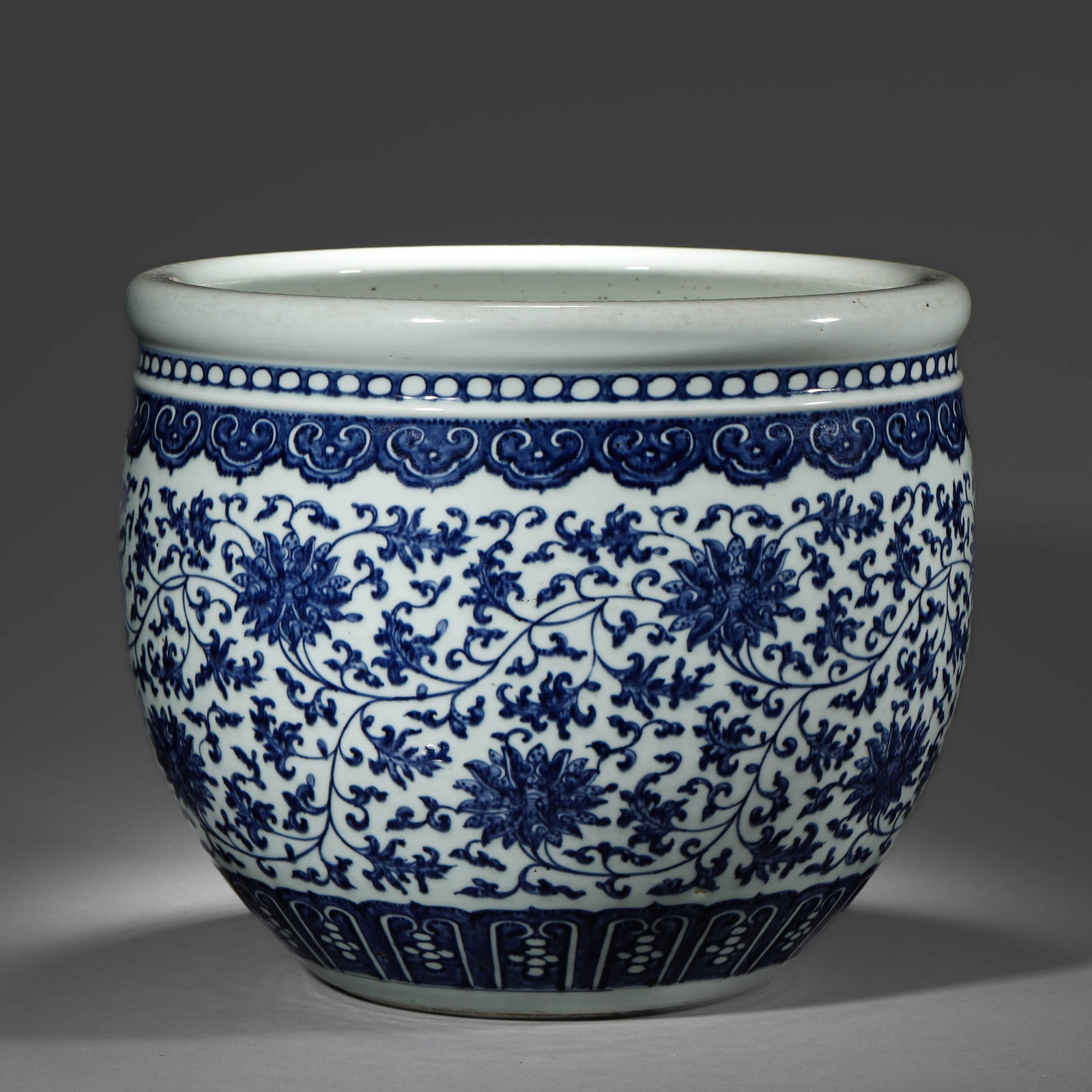 A BLUE AND WHITE 'LOTUS SCROLL' JAR (1 of 5)