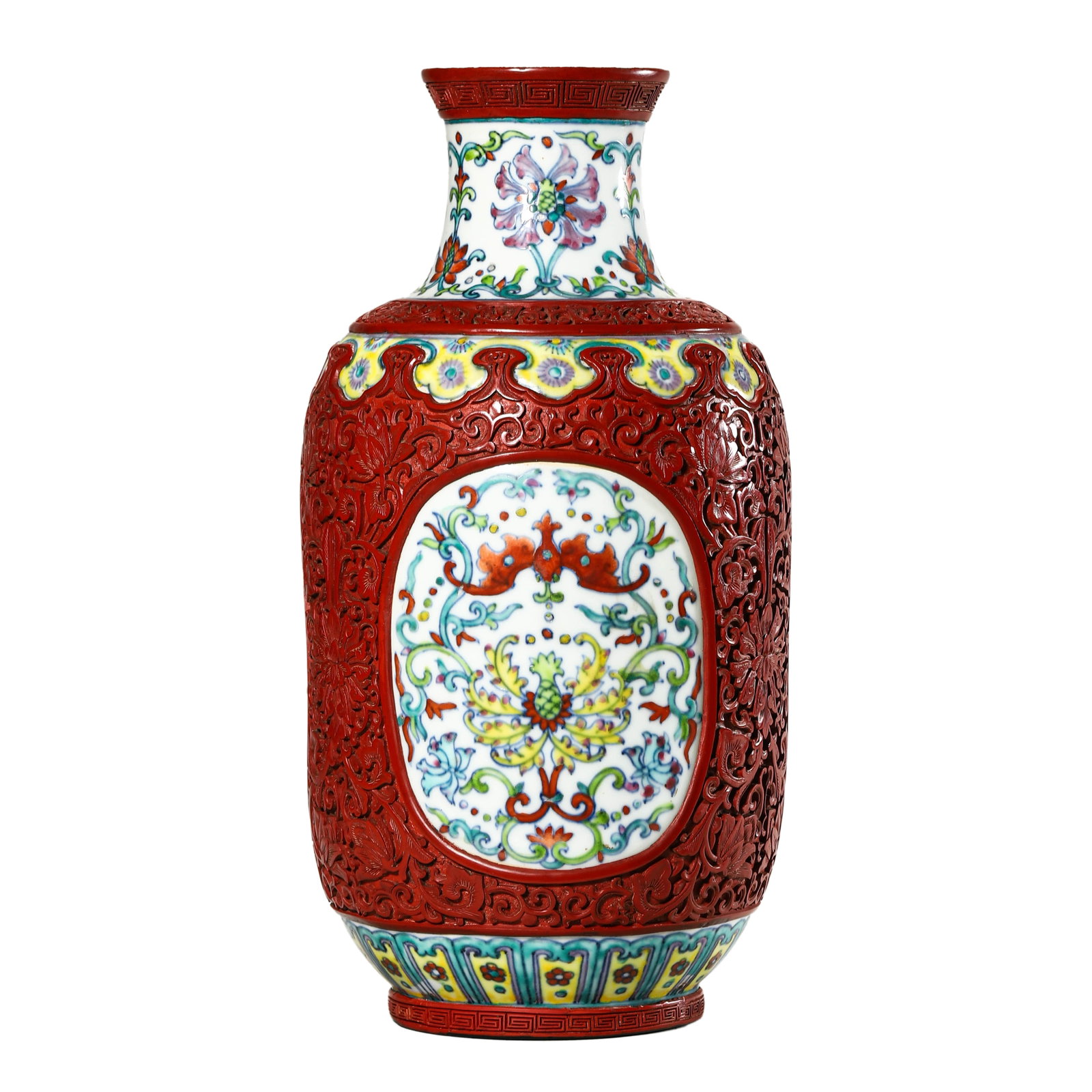 A DOUCAI MEDALLION VASE: A DOUCAI MEDALLION VASE Height: 12 3/8 in. (31.5 cm)