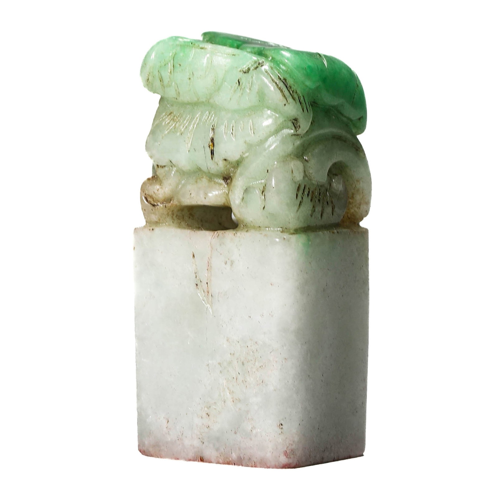 A JADEITE SEAL: A JADEITE SEAL Height: 1 11/16 in. (4.3 cm)