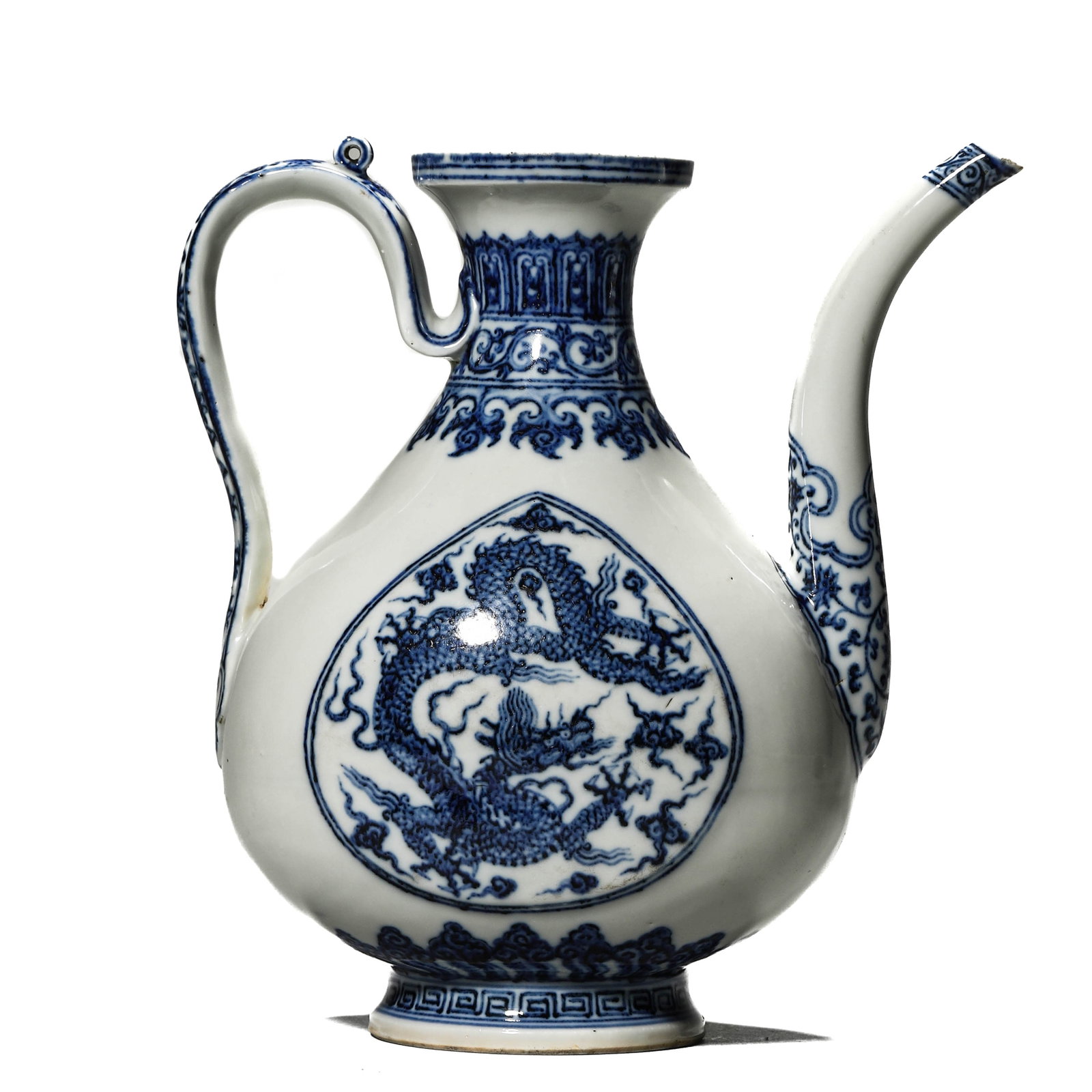 A BLUE AND WHITE EWER: A BLUE AND WHITE EWER Height: 8 5/8 in. (22 cm)