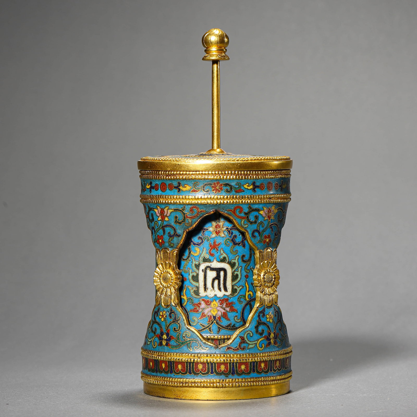 A CLOISONNÉ ENAMEL PRAYER WHEEL - 4