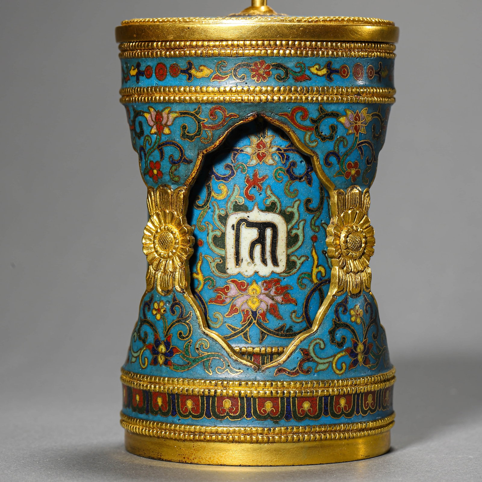 A CLOISONNÉ ENAMEL PRAYER WHEEL - 5