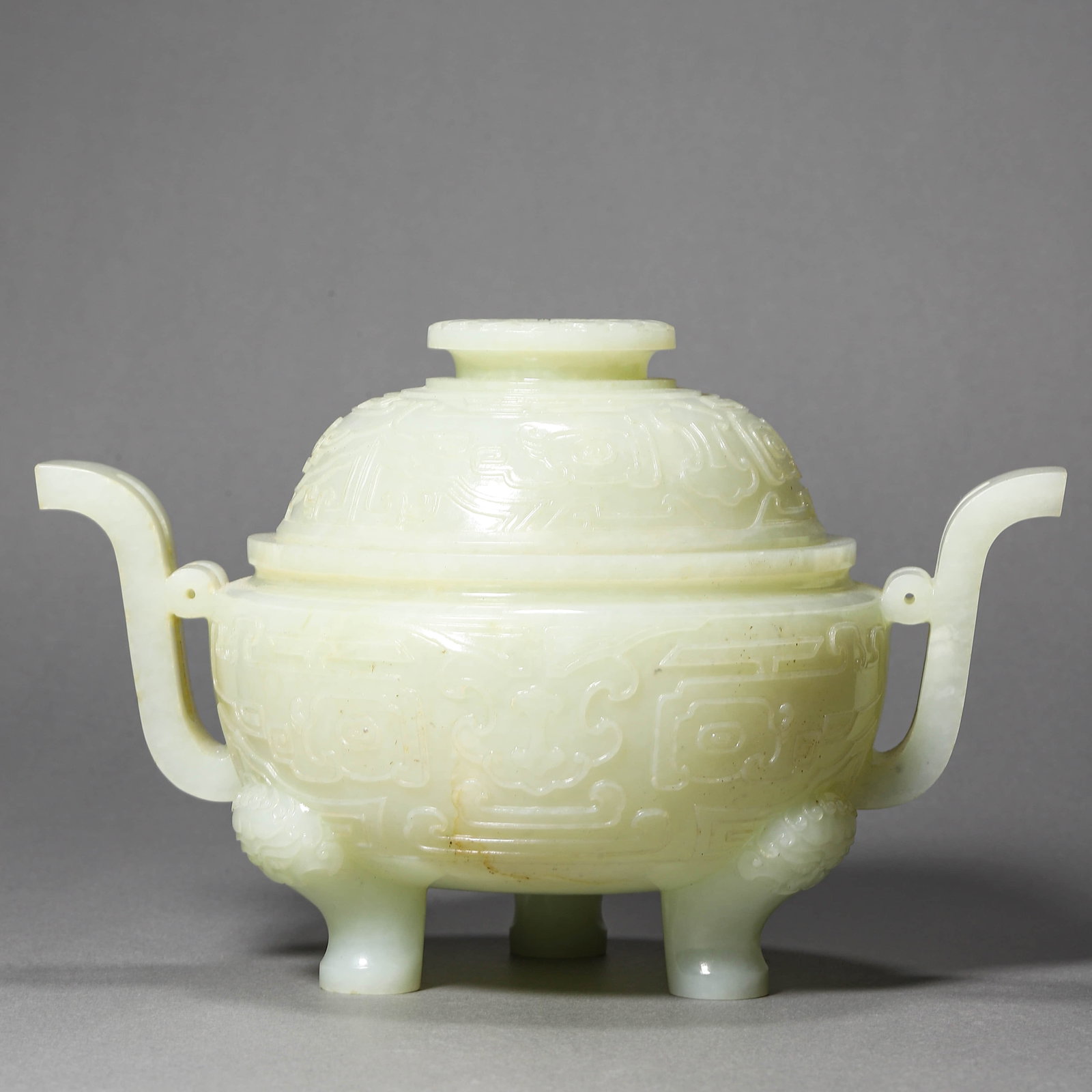 A WHITE JADE DOUBLE-EAR CENSER - 4