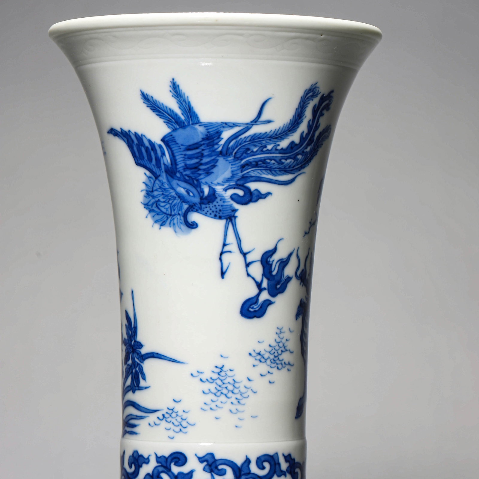 A BLUE AND WHITE 'MYTHICAL BEAST' GU VASE - 4