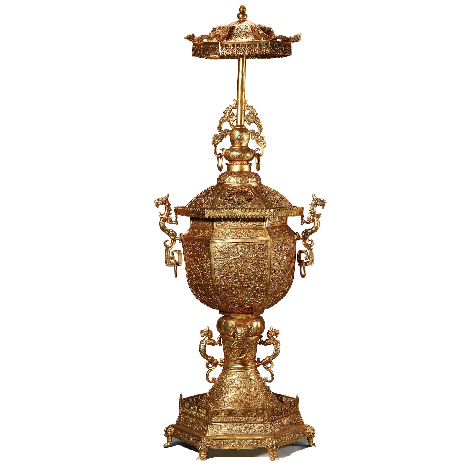 A CLOISONNÉ ENAMEL DOUBLE DRAGON-EAR INCENSE BURNER: A CLOISONNÉ ENAMEL DOUBLE DRAGON-EAR INCENSE BURNER Height: 31 7/8 in. (81 cm)