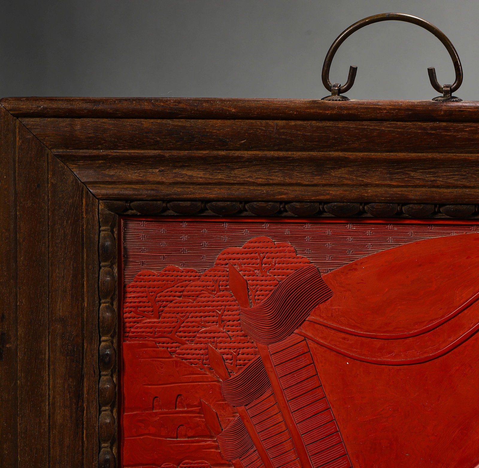 A CARVED RED LACQUER TABLE SCREEN - 4
