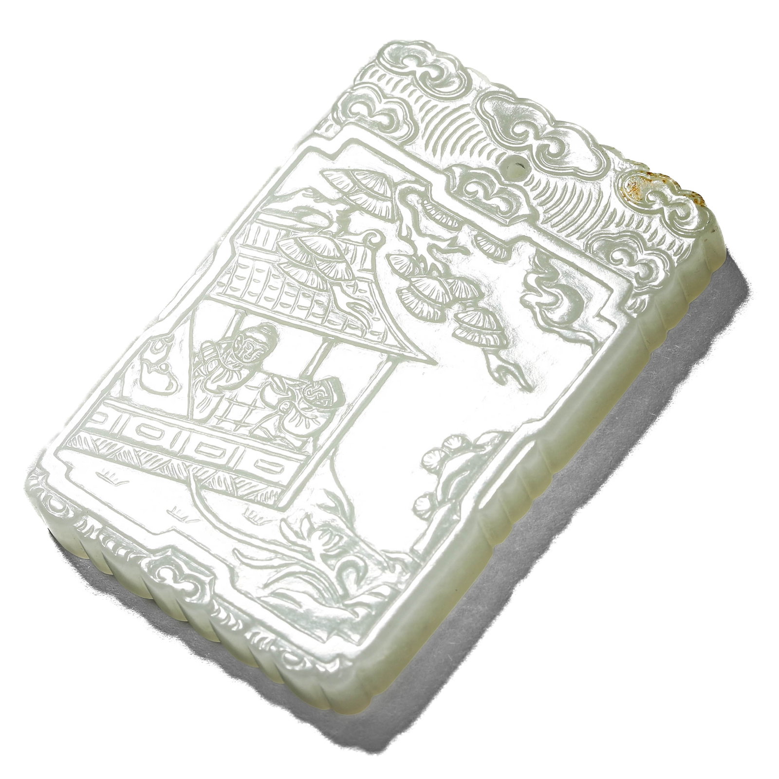 A WHITE JADE 'FIGURE' PLAQUE: A WHITE JADE 'FIGURE' PLAQUE Length: 2 3/8 in. (6 cm)