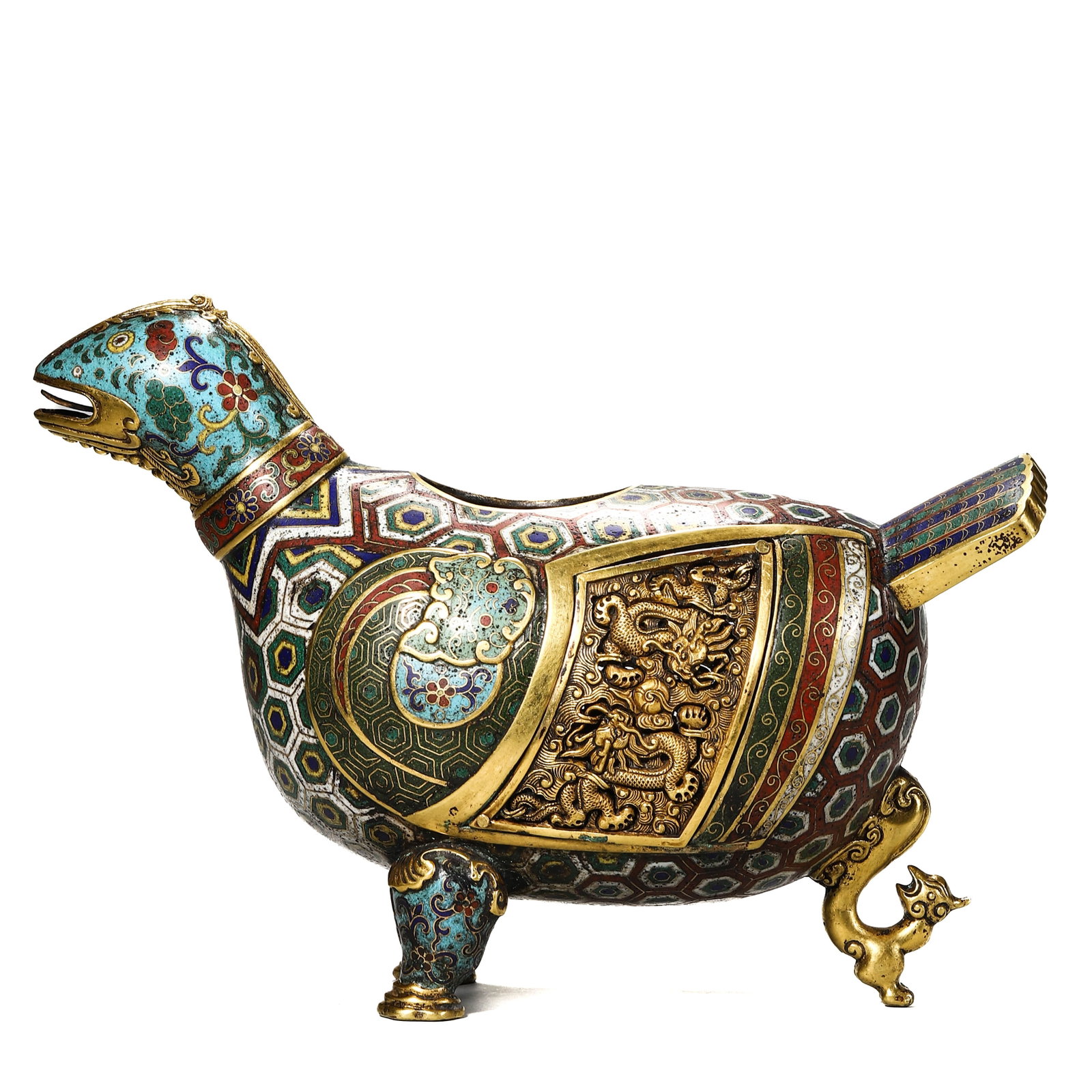 A CLOISONNÉ ENAMEL TIANJI JAR: A CLOISONNÉ ENAMEL TIANJI JAR Height: 7 1/2 in. (19 cm), Length: 10 5/8 in. (27 cm)
