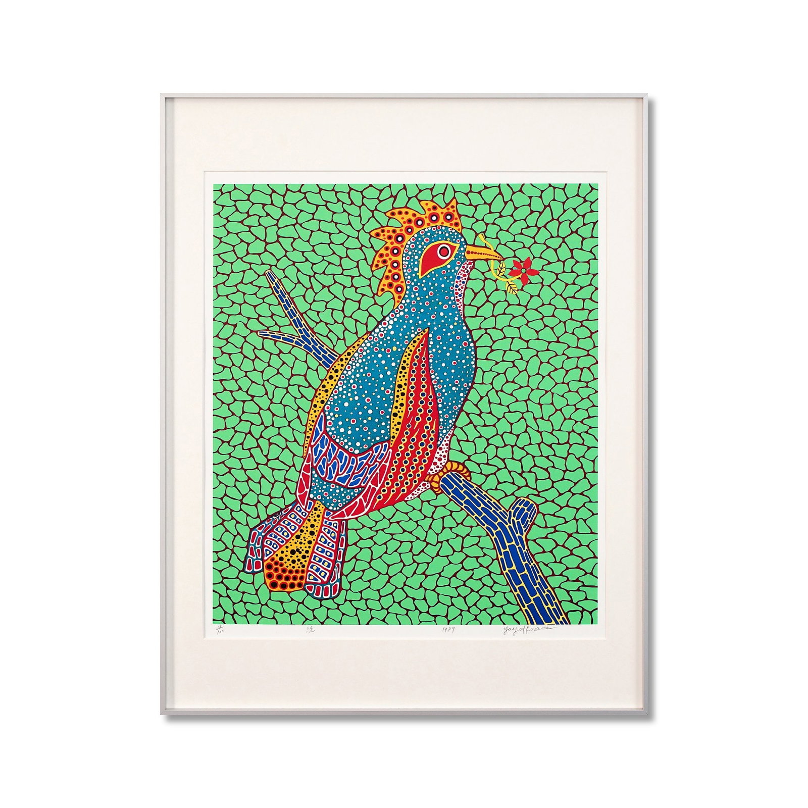YAYOI KUSAMA (B.1929), SILKSCREEN PRINT: Signed (lower right) Image Dimensions: 22 x 18 3/4 in (56 x 47.5 cm) Framed Dimensions: 29 3/8 x 22 5/8 in (74.5 x 57.5 cm) Yayoi Kusama (b. 1929) stands as one of the most iconic and influential