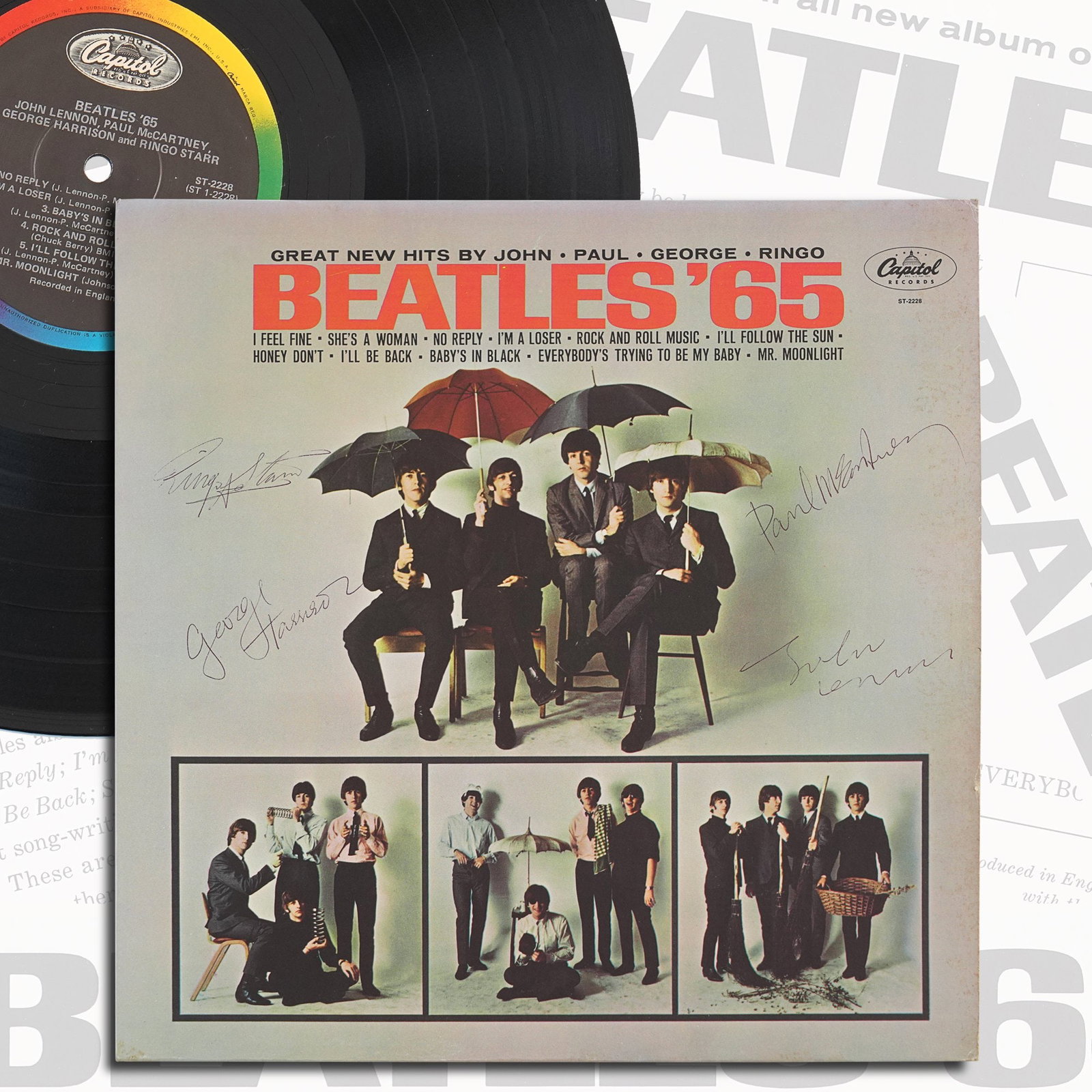 THE BEATLES FULLY SIGNED "BEATLES '65" LP: 12 1/4 x 12 1/4 in Provenance and Authentication: This collectible has undergone a rigorous forensic evaluation. The signatures were carefully analyzed across multiple criteria, including ink
