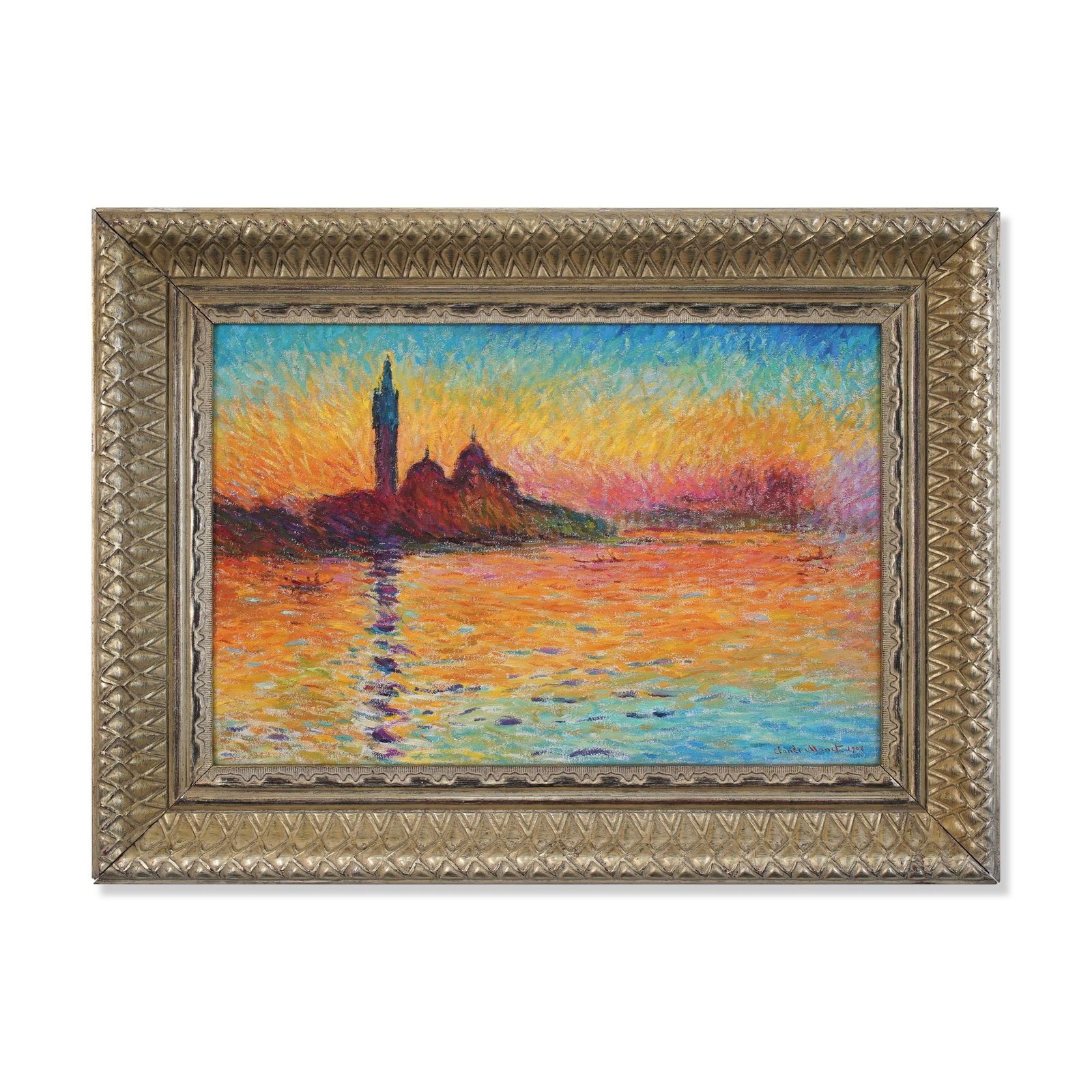 CLAUDE MONET (1840-1926), ATTRIBUTED TO, OIL ON CANVAS: Signed (lower right) Image Dimensions: 23 3/4 x 35 7/8 in (60.5 x 91 cm) Framed Dimensions: 35 1/8 x 47 in (89.3 x 119.5 cm) This painting comes with COA. Claude Monet's Venice paintings rank among th