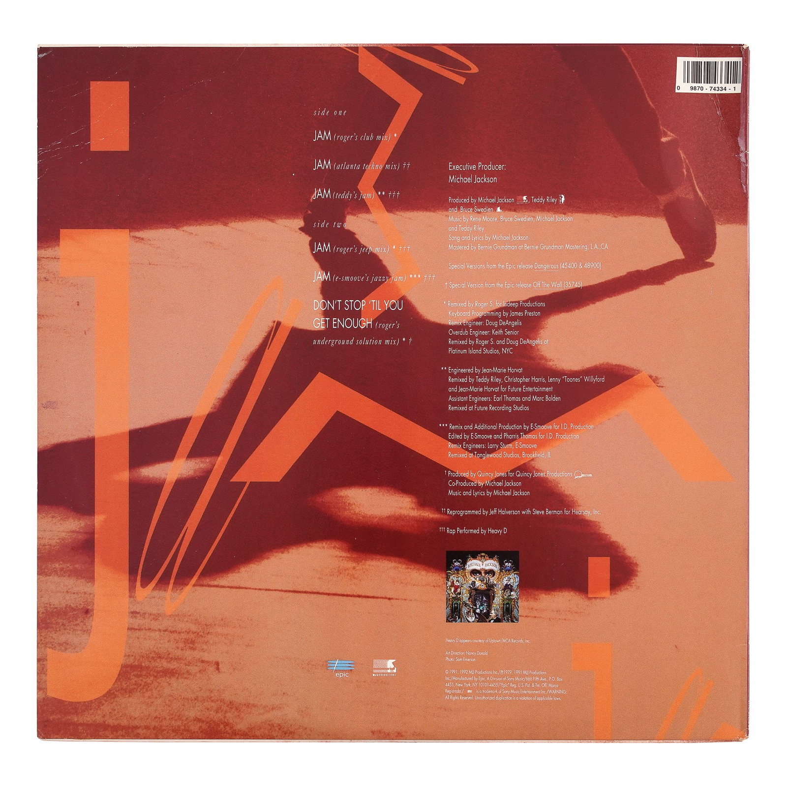 MICHAEL JACKSON SIGNED "JAM" 12" SINGLE LP - 2
