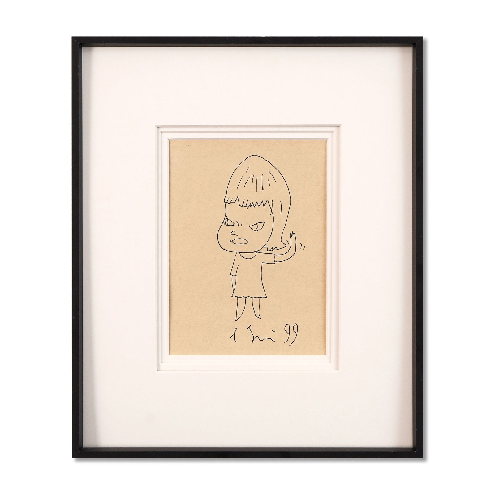 YOSHITOMO NARA (B.1959), ATTRIBUTED TO, DRAWING ON PAPER: Signed (lower center) Image Dimensions: 5 1/2 x 7 1/2 in (14 x 19 cm) Framed Dimensions: 12 1/8 x 14 5/8 in (30.8 x 37.2 cm) This painting comes with COA. Yoshitomo Nara stands among the most