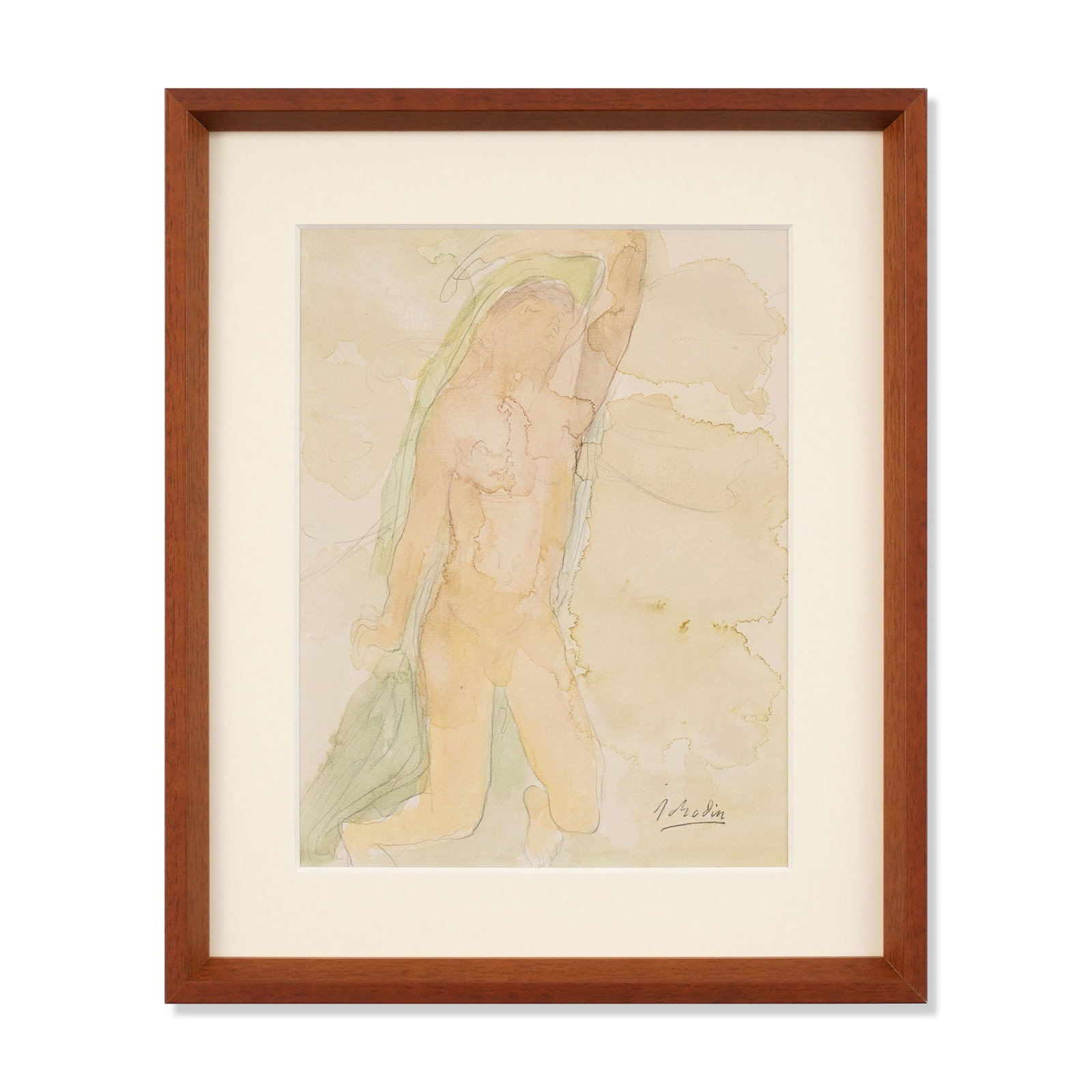 AUGUSTE RODIN (1840-1917), ATTRIBUTED TO, WATERCOLOR AND PENCIL ON PAPER: Signed (lower right) Image Dimensions: 13 x 9 7/8 in (33 x 25.1 cm) Framed Dimensions: 17 3/4 x 14 7/8 in (45.1 x 37.7 cm) This painting comes with COA. Auguste Rodin is universally regarded as the