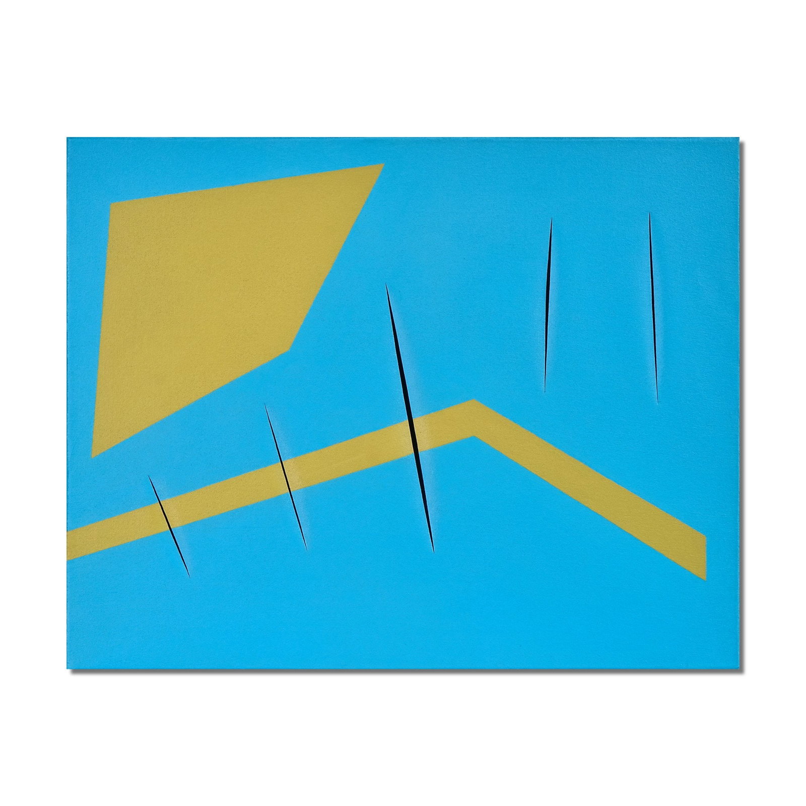 LUCIO FONTANA (1899-1968), ATTRIBUTED TO, WATERPAINT ON CANVAS: Signed (verso) Image Dimensions: 28 3/4 x 36 1/4 in (73 x 92 cm) This painting comes with COA. Lucio Fontana stands as one of the most radical innovators of twentieth century art, whose Spatialist