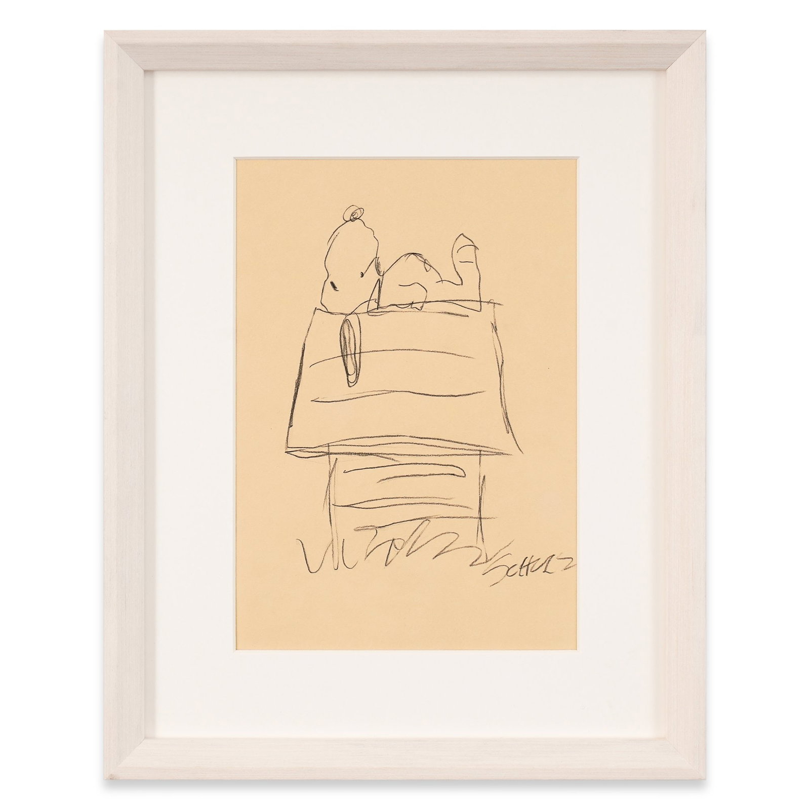 CHARLES SCHULZ SIGNED SKETCH OF SNOOPY: Image Dimensions: 10 1/4 x 7 1/8 in (26.2 x 18 cm) Framed Dimensions: 15 3/4 x 12 5/8 in (40 x 32 cm) Provenance and Authentication: This collectible has undergone a rigorous forensic evaluation. The 