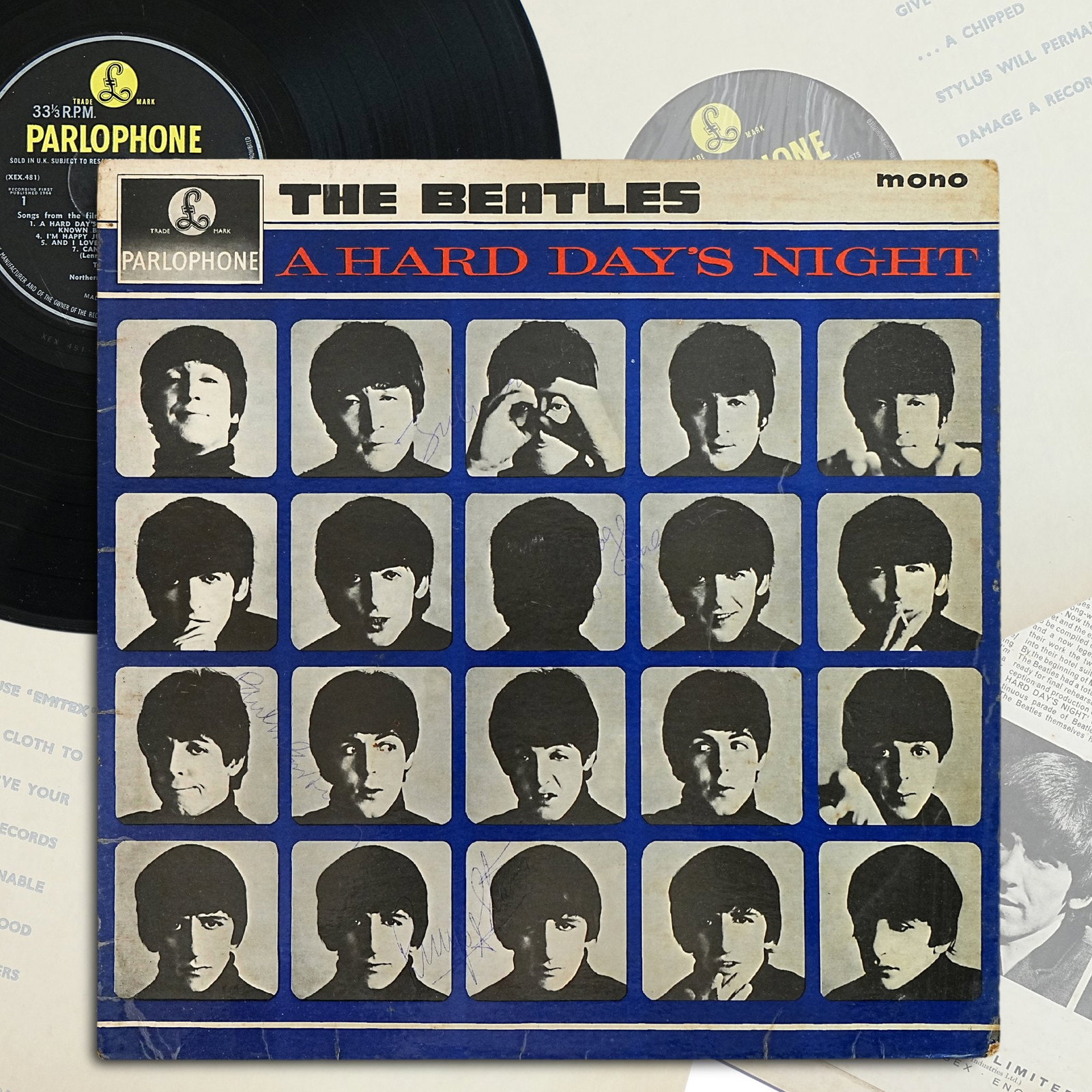 THE BEATLES FULLY SIGNED "A HARD DAY'S NIGHT" UK LP: 12 1/4 x 12 1/4 Provenance and Authentication: This collectible has undergone a rigorous forensic evaluation. The signatures were carefully analyzed across multiple criteria, including ink
