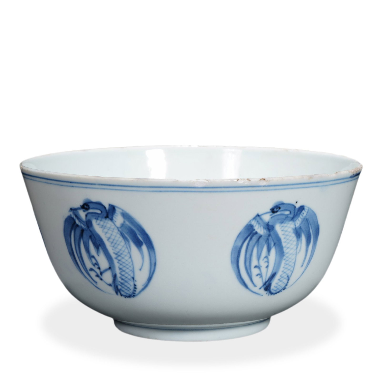 IMPERIAL HOUSEHOLD DEPARTMENT BLUE AND WHITE 'MEDALLION CRANES' LARGE BOWL: 4 x 7 7/8 in (10 x 20 cm) Imperial Household Department Blue and White 'Medallion Cranes' Large Bowl Dimensions: D: 7 7/8 in (20 cm); H: 4 in (10 cm) This finely potted large bowl bears the hallmark